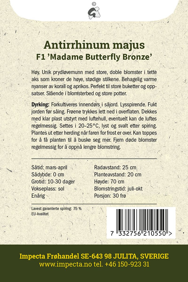 Prydløvemunn F1 'Madame Butterfly Bronze'